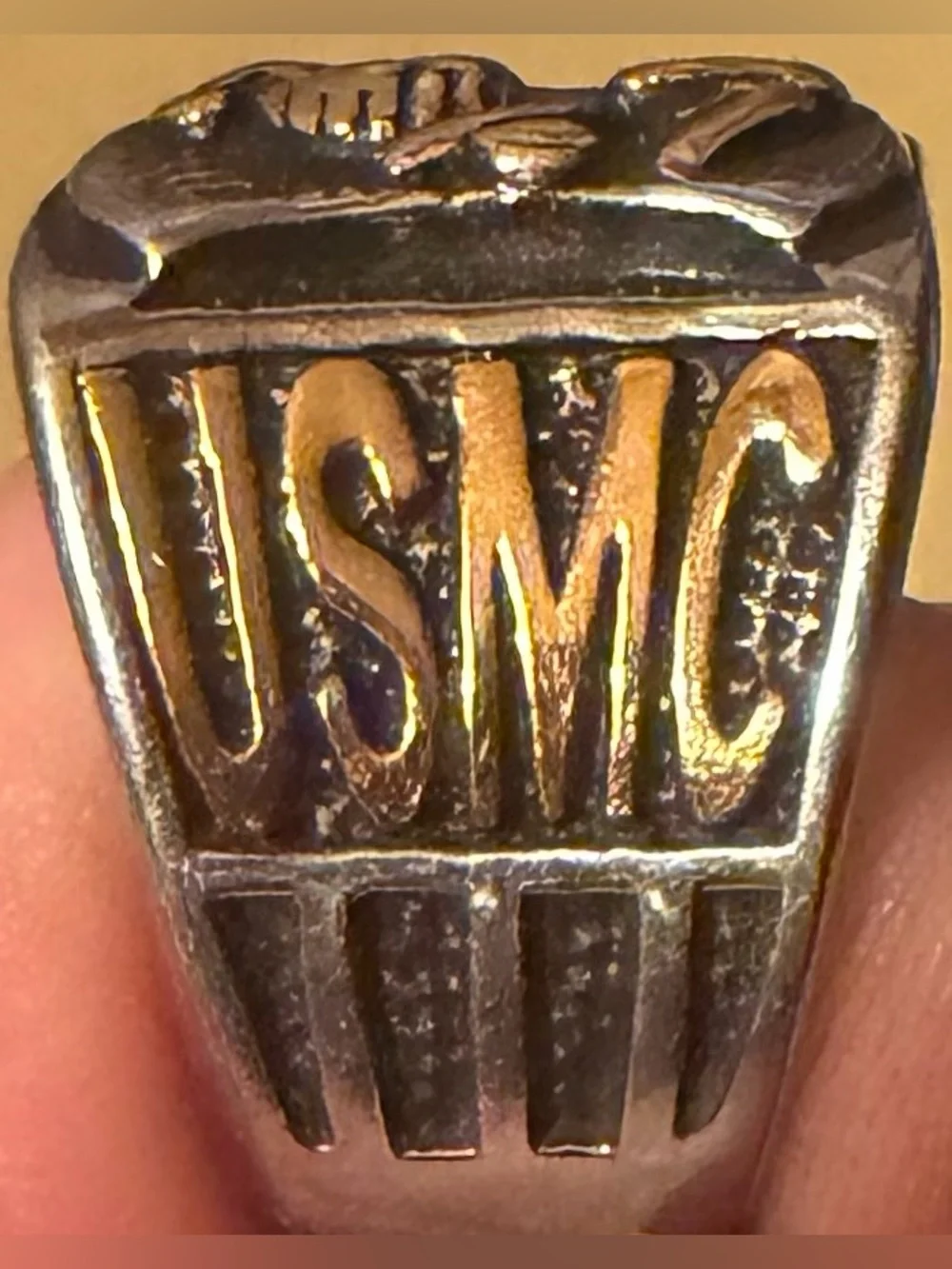 USMC Vintage Style Military Ring in Silver and Gold Tones